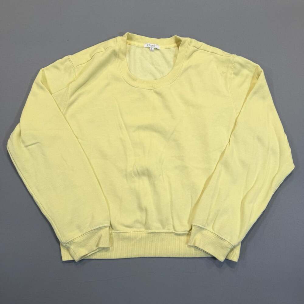 Z Supply Sweatshirt Size L Yellow Cotton Blend Pullover Crewneck